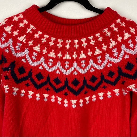 J. Crew Fair Isle Cerise Red Merino Wool Chunky Sweater - Picture 7 of 12